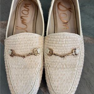 Sam Edelman Cream Woven Loafers with Gold Horsebit